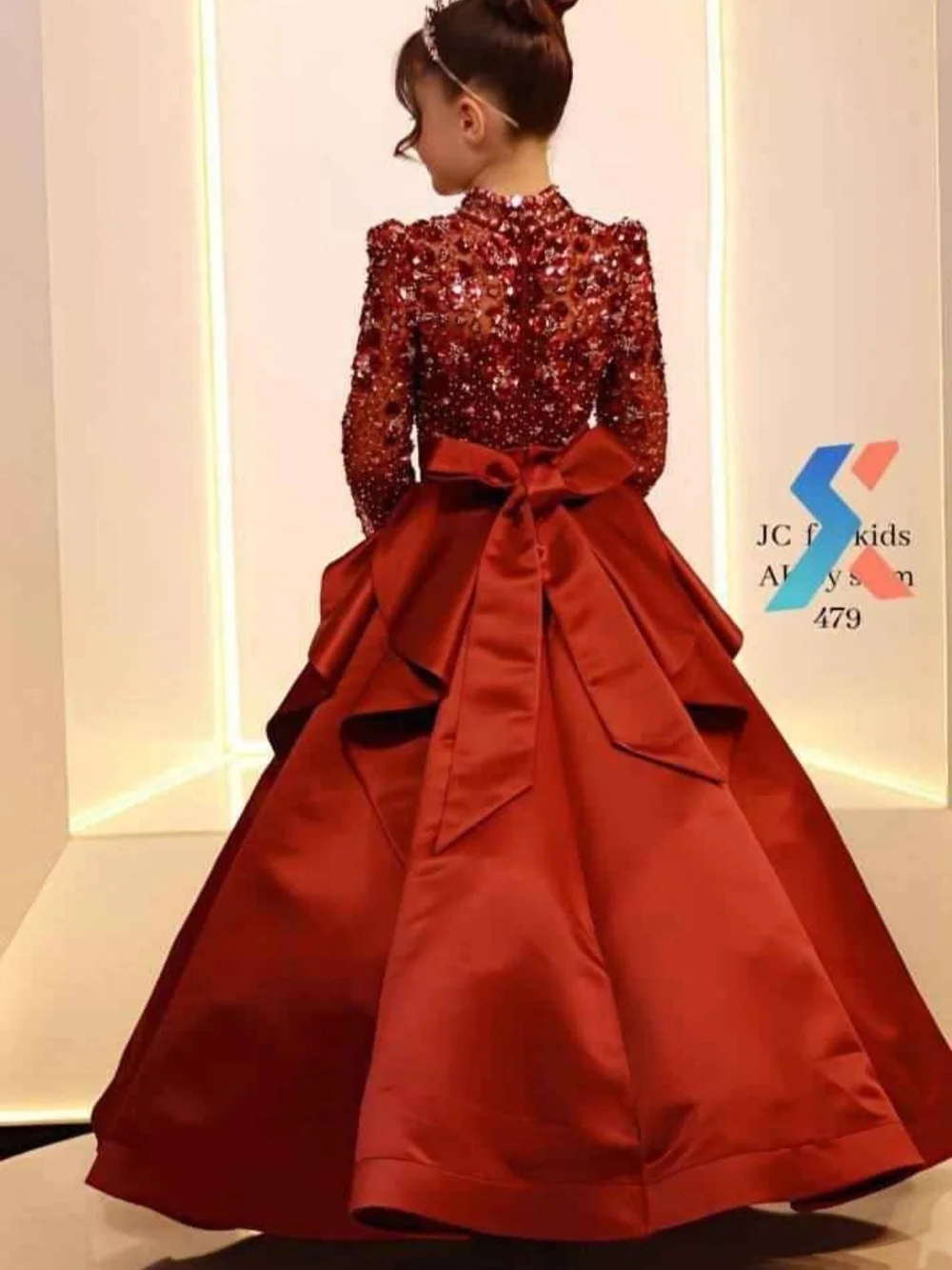 Made In Turkey Embellished High-Neck Red Satin Ball Gown